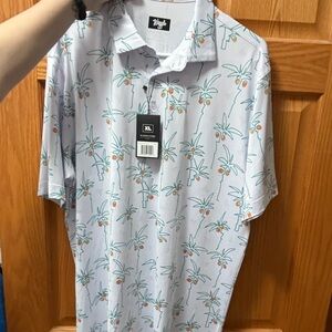 Wrangler Light Blue Palm-Print Short Sleeve Polo